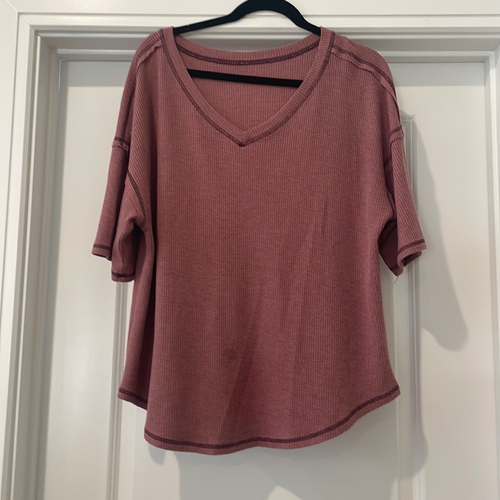 V Neck waffle shirt